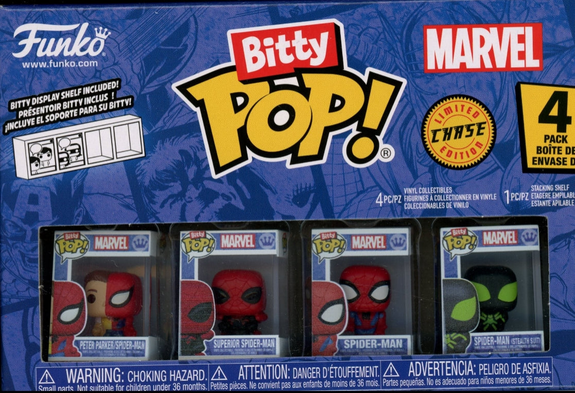 Image of Spider-Man Peter Parker Funko Bitty Pop! Mini-Figure 4-Pack Stealth Suit Chase
