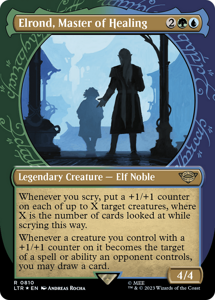 Image of Elrond, Master of Healing (Showcase) (Surge Foil) (LTR-810) - The Lord of the Rings: Tales of Middle-earth: (Showcase) (Borderless) Foil