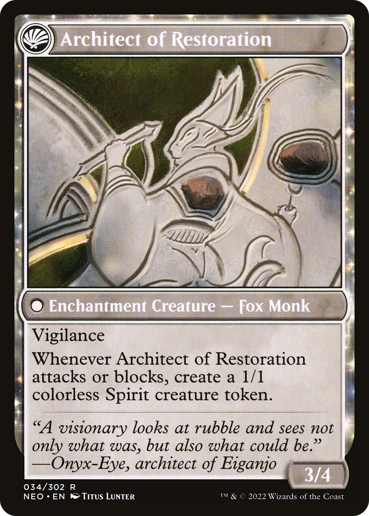Image of The Restoration of Eiganjo (NEO-034) - Kamigawa: Neon Dynasty: (fandfc, enchantment) Foil