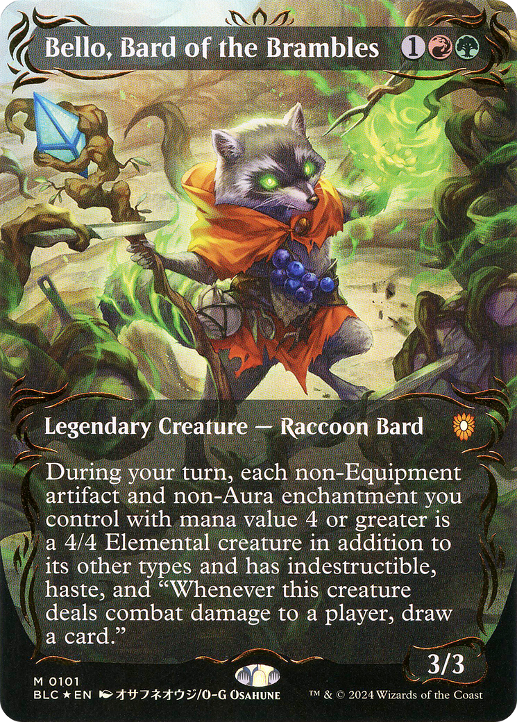 Image of Bello, Bard of the Brambles (Borderless) (Raised Foil) (BLC-101) - Bloomburrow Commander (Borderless) Foil