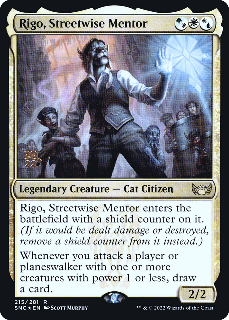 Image of Rigo, Streetwise Mentor (PRE-215) - Streets of New Capenna Promos Foil