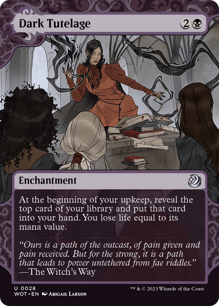 Image of Dark Tutelage (WOT-028) - Wilds of Eldraine: Enchanting Tales: (Showcase) (Borderless) Foil