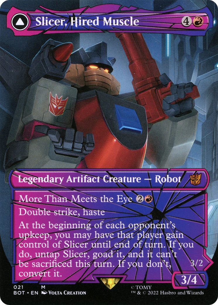 Image of Slicer, Hired Muscle (Shattered Glass) (BOT-021) - Transformers: (shatteredglass, convertdfc) (Borderless)