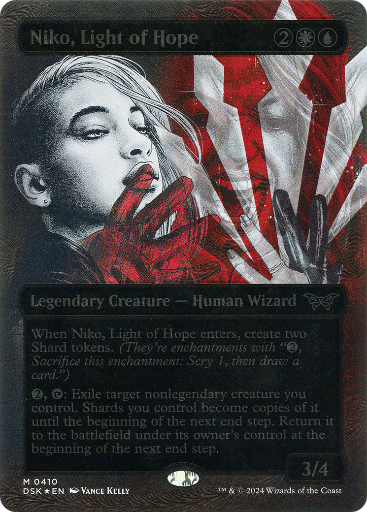 Image of Niko, Light of Hope (Showcase) (Textured Foil) (DSK-410) - Duskmourn: House of Horror: (Showcase) (Borderless) Foil