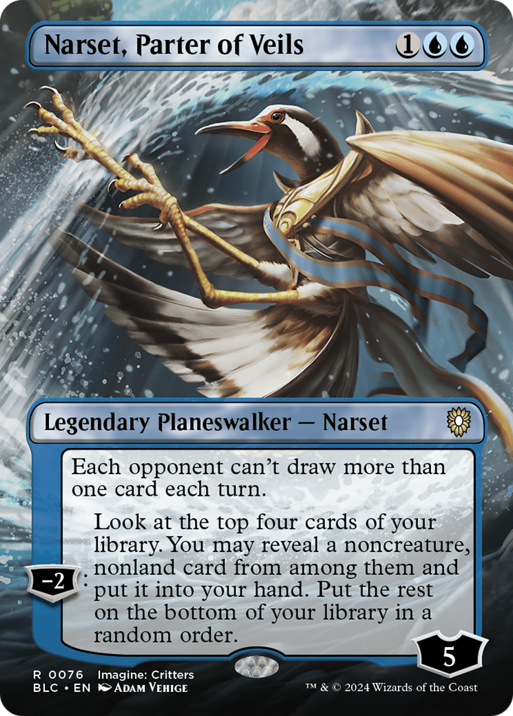 Image of Narset, Parter of Veils (Borderless) (BLC-076) - Bloomburrow Commander (Borderless) Foil