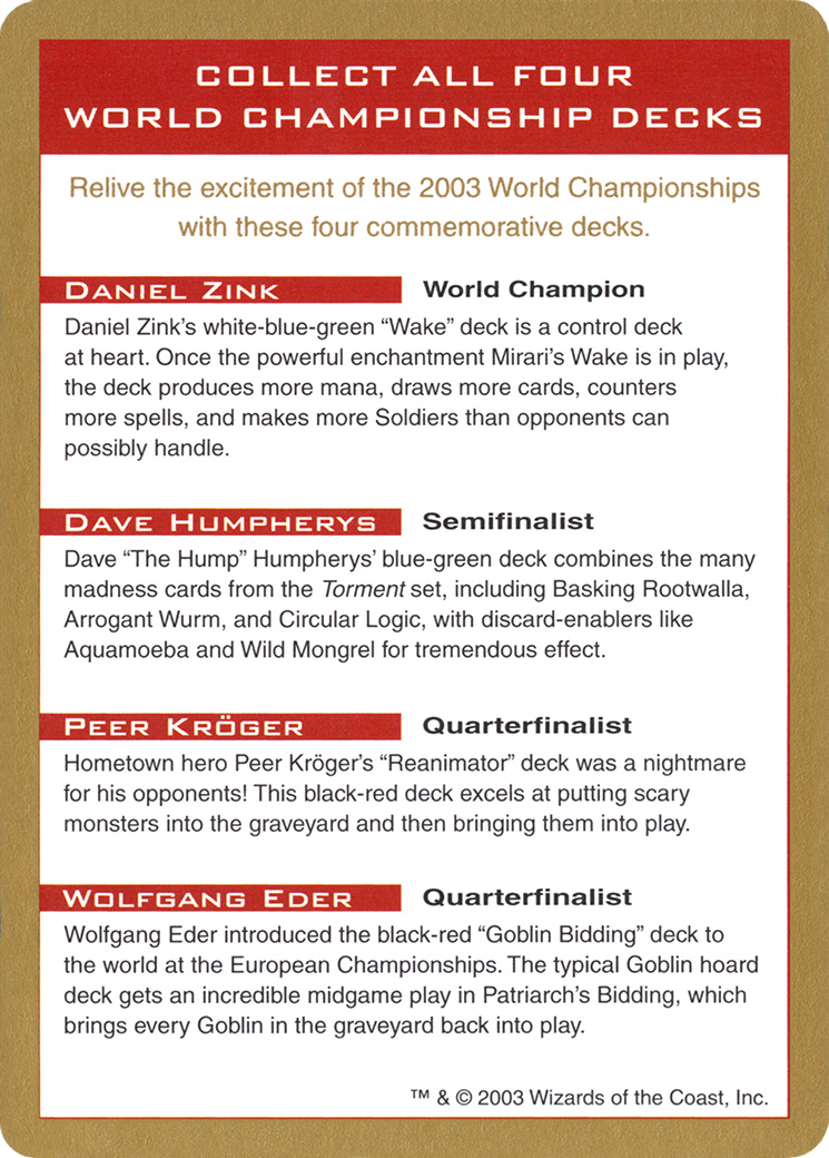 Image of 2003 World Championships Ad (WCD-000) - World Championship Decks 2003