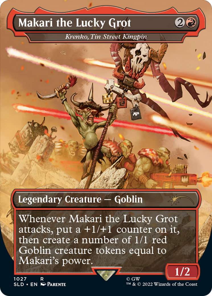 Image of Makari the Lucky Grot - Krenko, Tin Street Kingpin (Borderless) (SLD-1027) - Secret Lair Drop / Makari the Lucky Grot (Borderless)
