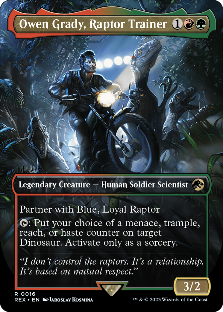Image of Owen Grady, Raptor Trainer (Borderless) (REX-016) - Jurassic World Collection (Borderless) Foil