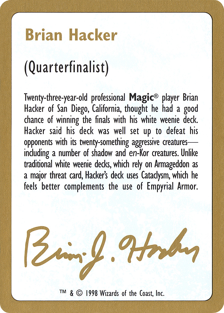 Image of 1998 Brian Hacker Biography Card (WCD-) - World Championship Decks 1998