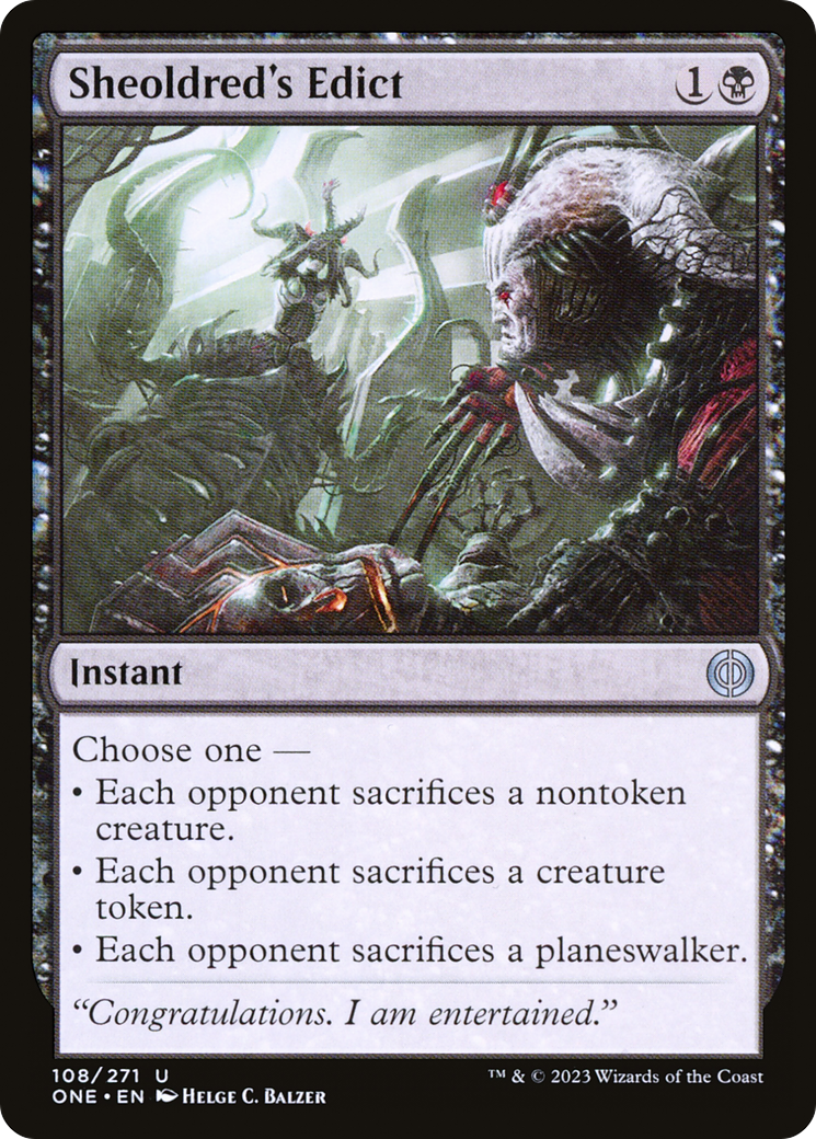 Image of Sheoldred's Edict (ONE-108) - Phyrexia: All Will Be One Foil