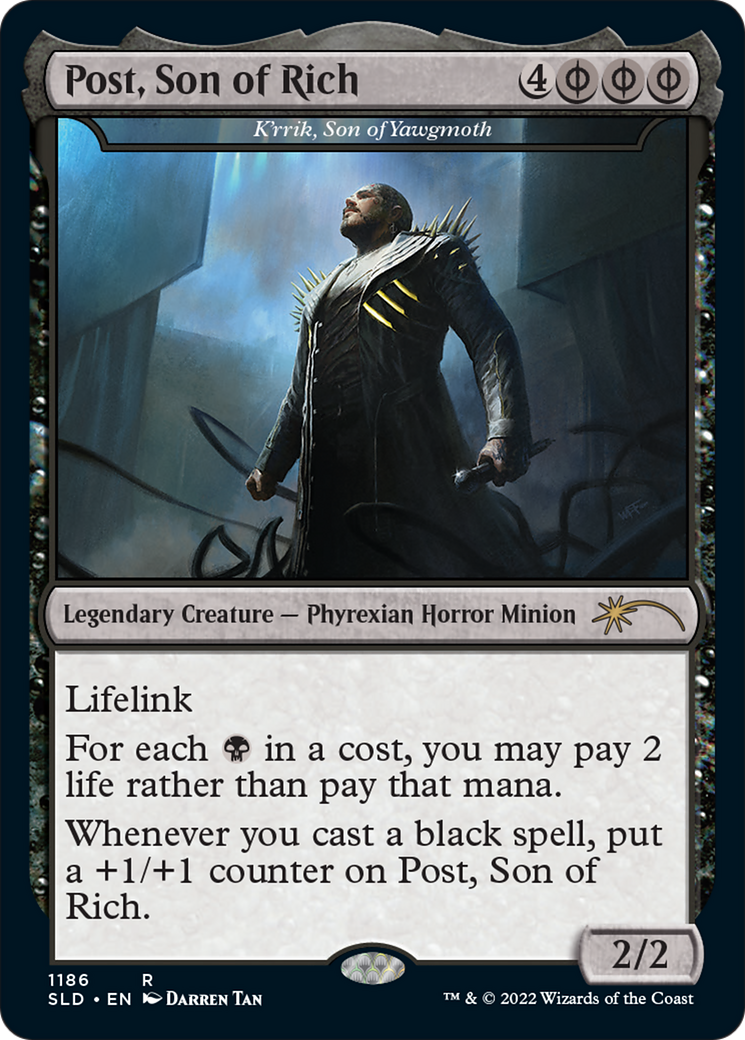 Image of Post, Son of Rich - K'rrik, Son of Yawgmoth (Post Malone) (SLD-1186) - Secret Lair Drop / Post, Son of Rich Foil