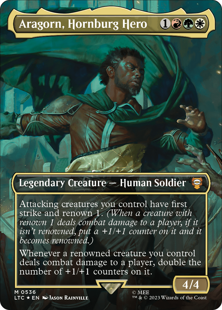 Image of Aragorn, Hornburg Hero (Borderless) (Surge Foil) (LTC-536) - Tales of Middle-earth Commander (Borderless) Foil