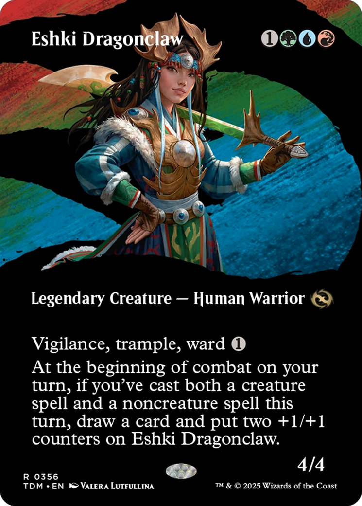 Image of Eshki Dragonclaw (Borderless) (TDM-356) - Tarkir: Dragonstorm: (Showcase) (Borderless) Foil
