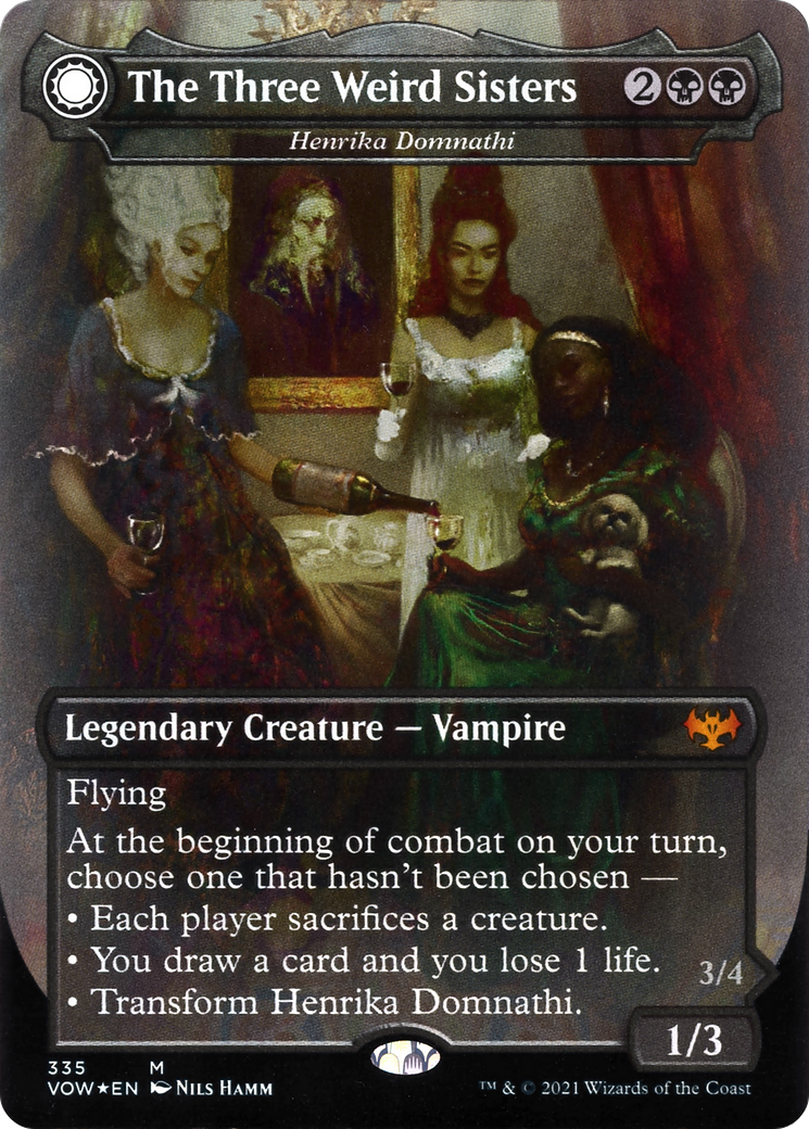 Image of The Three Weird Sisters - Henrika Domnathi (VOW-335) - Innistrad: Crimson Vow: (Double Faced Transform) (Borderless) Foil