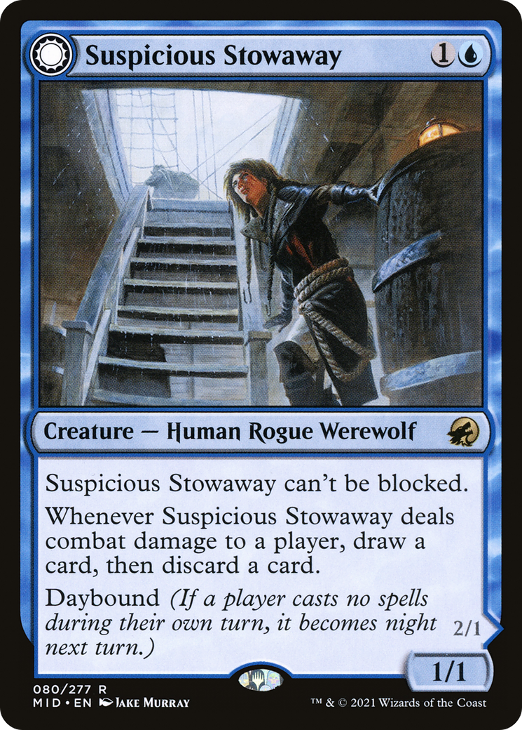 Image of Suspicious Stowaway (MID-080) - Innistrad: Midnight Hunt: (Double Faced Transform)