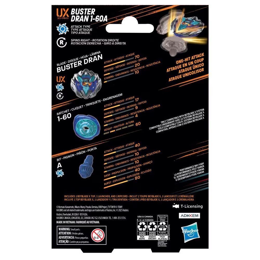 Image of Hasbro Beyblade X Buster Dran 1-60A UX Starter Pack Top and Launcher