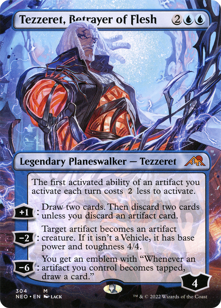 Image of Tezzeret, Betrayer of Flesh (Borderless) (NEO-304) - Kamigawa: Neon Dynasty (Borderless)
