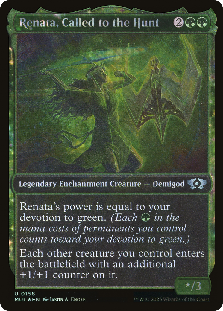 Image of Renata, Called to the Hunt (Halo Foil) (MUL-158) - Multiverse Legends: (Showcase, enchantment) Foil