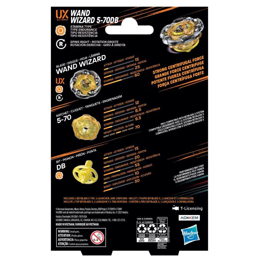 Image of Hasbro Beyblade X Wand Wizard 5-70DB UX Starter Pack Top and Launcher