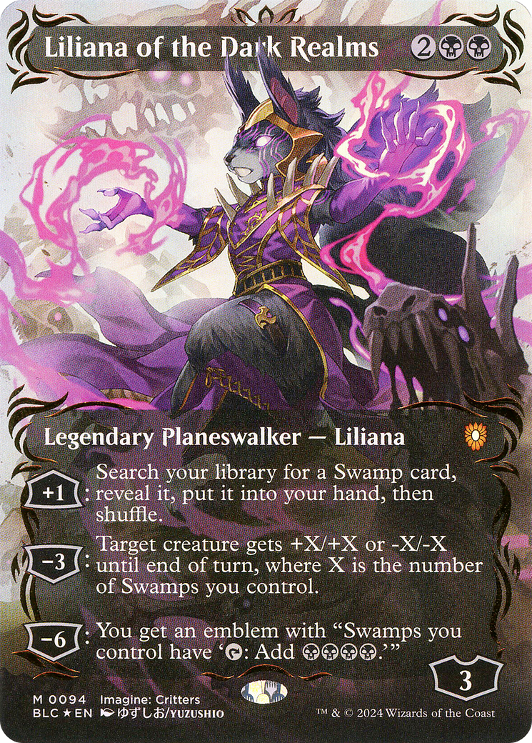 Image of Liliana of the Dark Realms (Borderless) (Raised Foil) (BLC-094) - Bloomburrow Commander (Borderless) Foil