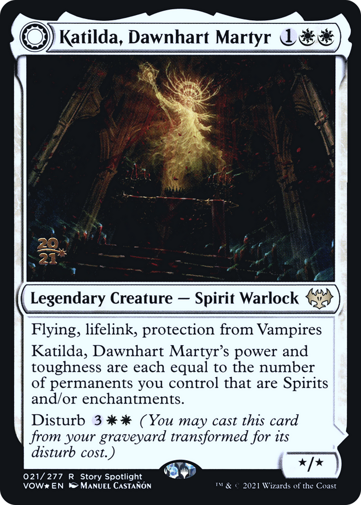 Image of Katilda, Dawnhart Martyr (PRE-021) - Innistrad: Crimson Vow Promos: (Double Faced Transform) Foil
