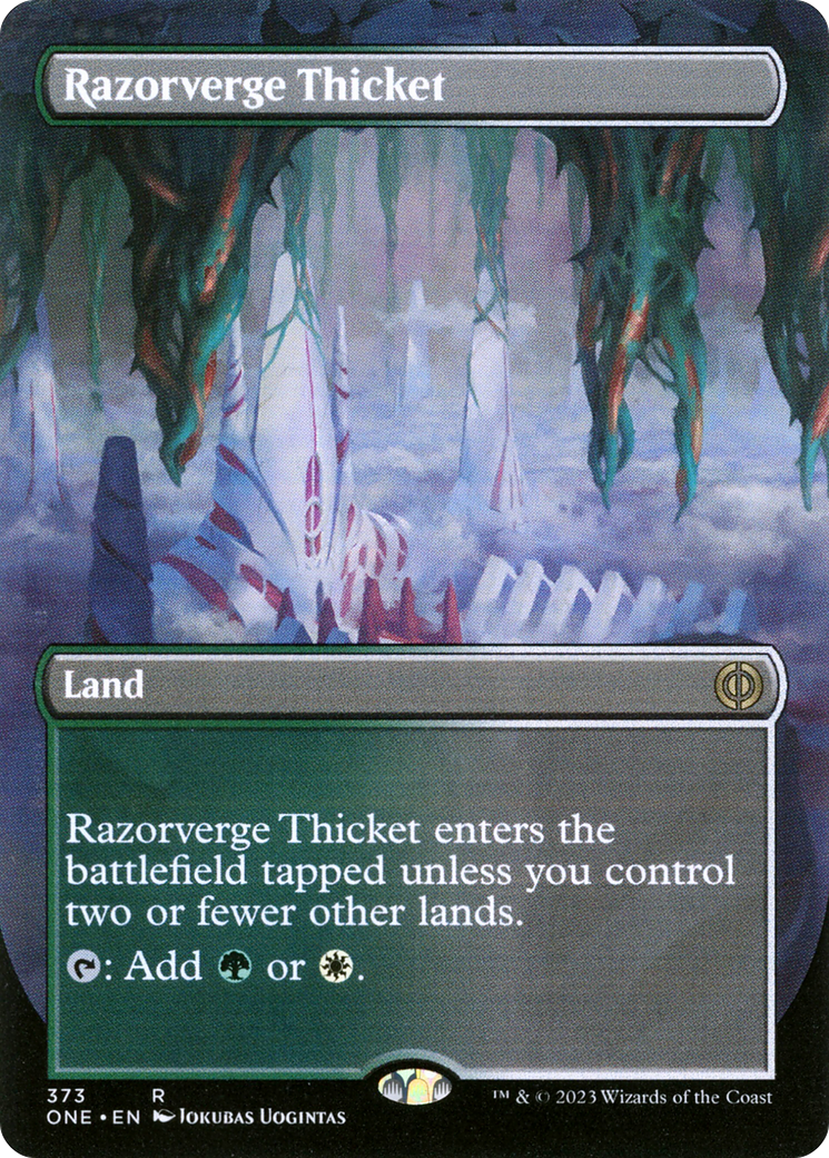 Image of Razorverge Thicket (Borderless) (ONE-373) - Phyrexia: All Will Be One (Borderless) Foil