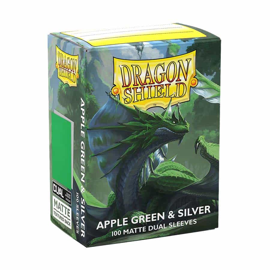 Image of DRAGON SHIELD SLEEVES: MATTE DUAL: APPLE GREEN AND SILVER (100CT)