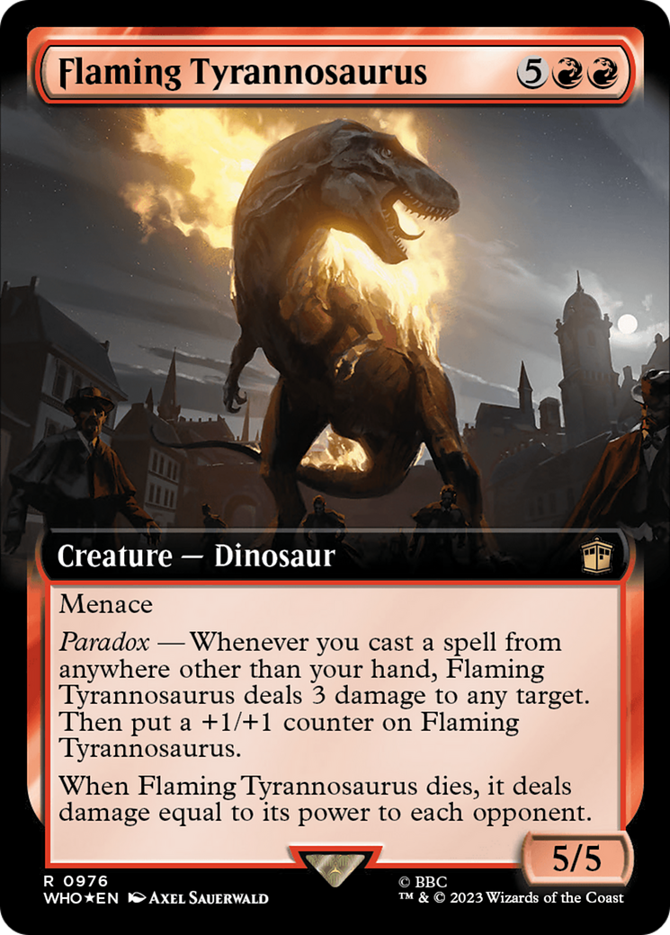 Image of Flaming Tyrannosaurus (Extended Art) (Surge Foil) (WHO-976) - Doctor Who: (Extended Art) Foil