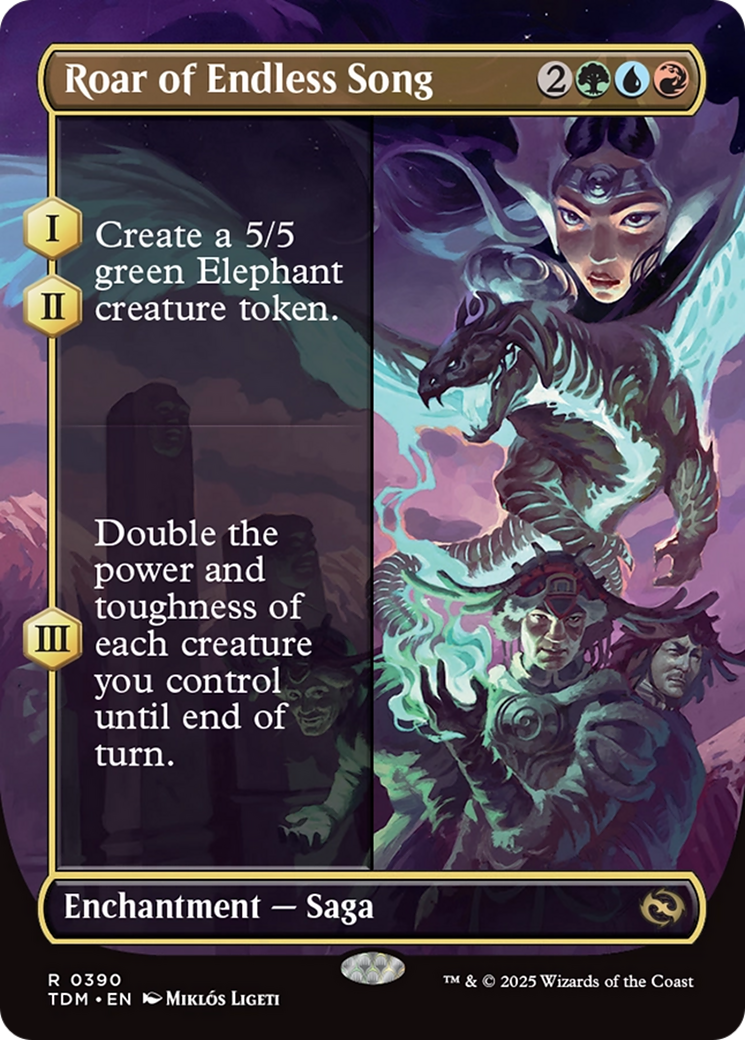 Image of Roar of Endless Song (Borderless) (TDM-390) - Tarkir: Dragonstorm: (enchantment) (Borderless) Foil
