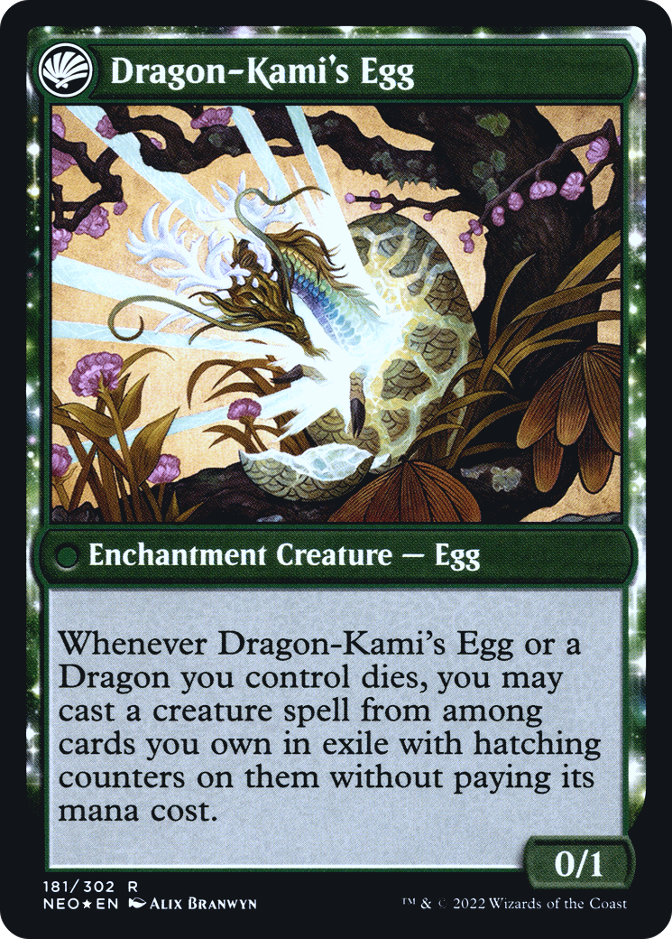Image of The Dragon-Kami Reborn (PRE-181) - Kamigawa: Neon Dynasty Promos: (fandfc, enchantment) Foil