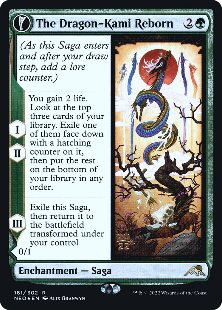 Image of The Dragon-Kami Reborn (PRE-181) - Kamigawa: Neon Dynasty Promos: (fandfc, enchantment) Foil