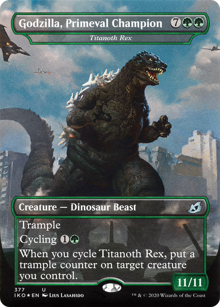 Image of Godzilla, Primeval Champion - Titanoth Rex (IKO-377) - Ikoria: Lair of Behemoths / Godzilla, Primeval Champion (Borderless) Foil