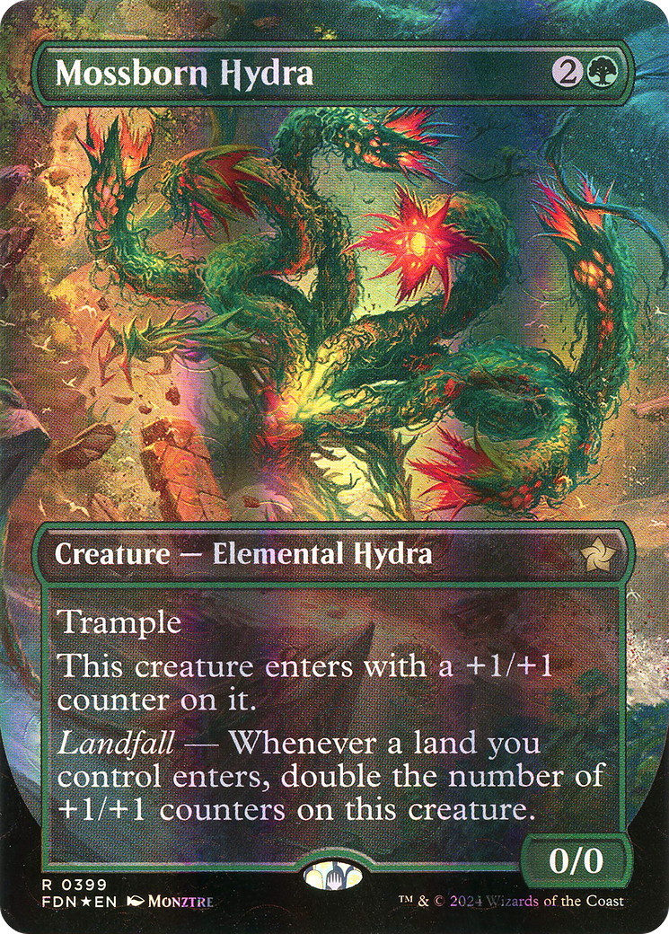 Image of Mossborn Hydra (Borderless) (Mana Foil) (FDN-399) - Foundations (Borderless) Foil