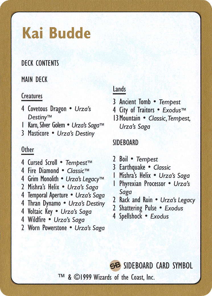 Image of 1999 Kai Budde Decklist Card (WCD-) - World Championship Decks 1999