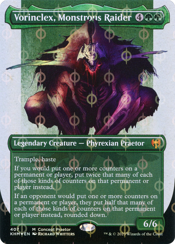 Image of Vorinclex, Monstrous Raider (Concept Praetor) (Step-and-Compleat Foil) (ONE-407) - Kaldheim (Borderless) Foil