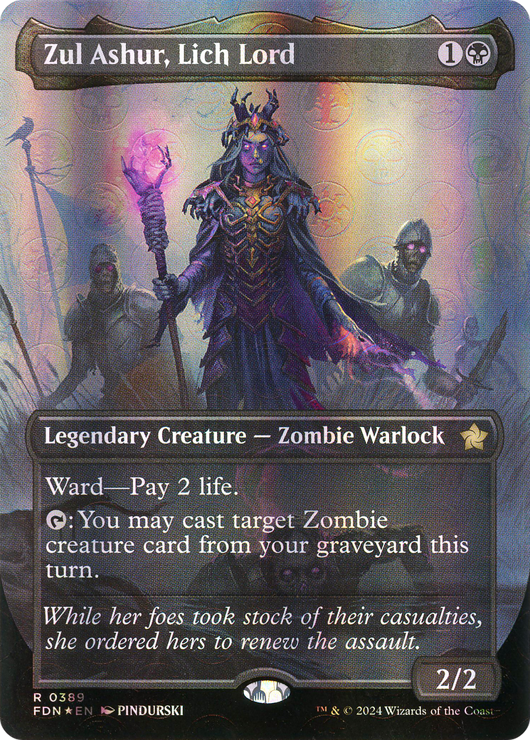 Image of Zul Ashur, Lich Lord (Borderless) (Mana Foil) (FDN-389) - Foundations (Borderless) Foil
