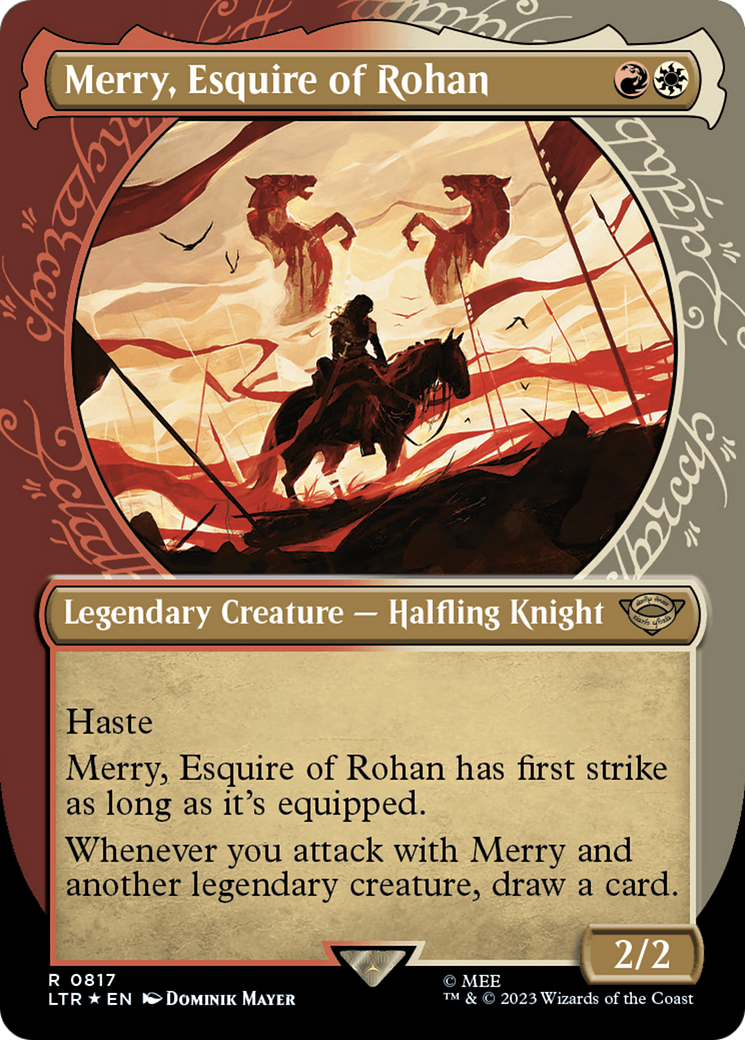 Image of Merry, Esquire of Rohan (Showcase) (Surge Foil) (LTR-817) - The Lord of the Rings: Tales of Middle-earth: (Showcase) (Borderless) Foil