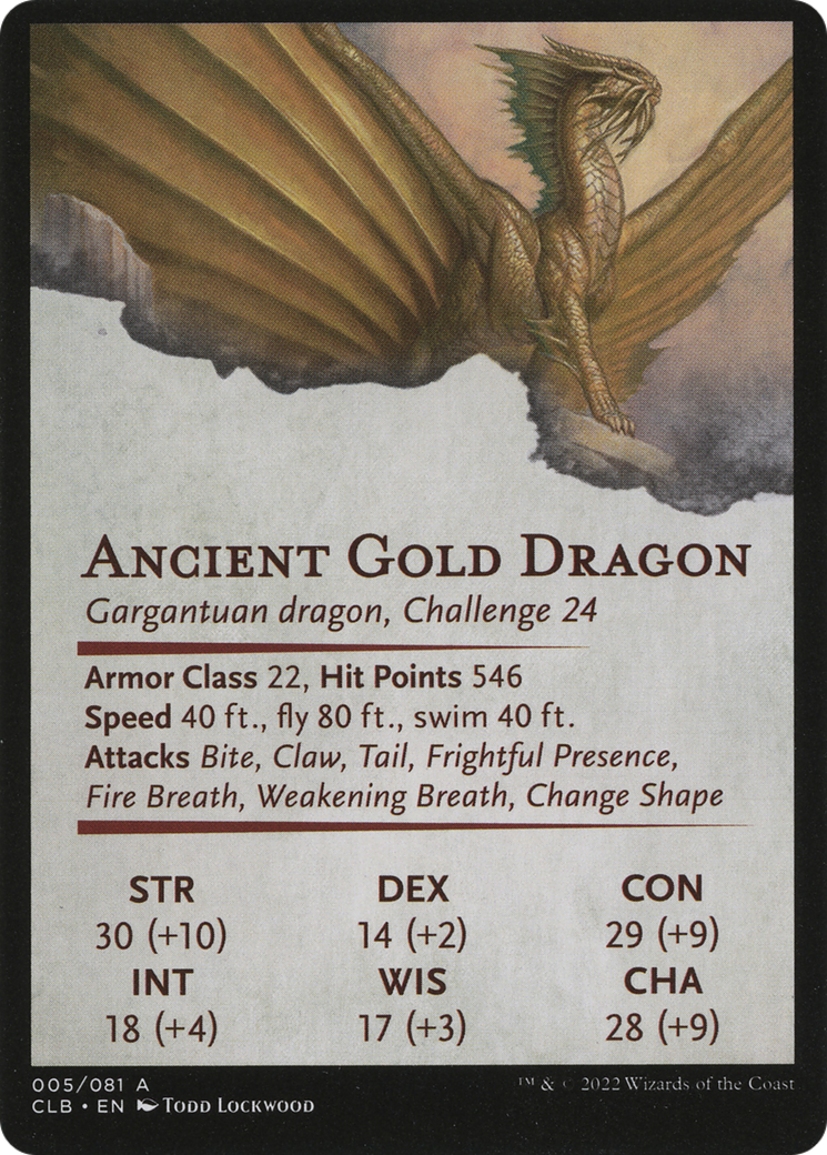 Image of Ancient Gold Dragon // Ancient Gold Dragon (ACLB-005) - Battle for Baldur's Gate Art Series (Borderless) Foil