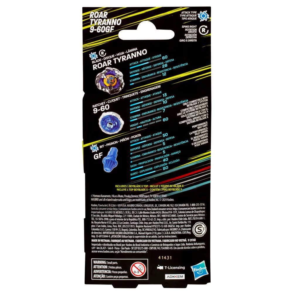 Image of Hasbro Beyblade X Roar Tyranno 9-60GF Top Booster Pack Set