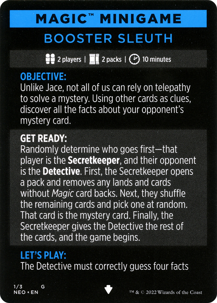Image of Booster Sleuth // Booster Sleuth (cont'd) (MNEO-001) - Kamigawa: Neon Dynasty Minigames Foil
