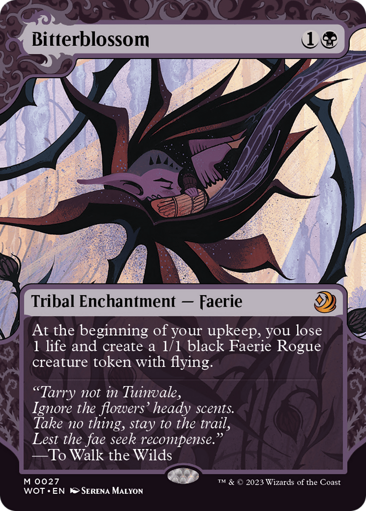 Image of Bitterblossom (WOT-027) - Wilds of Eldraine: Enchanting Tales: (Showcase) (Borderless) Foil