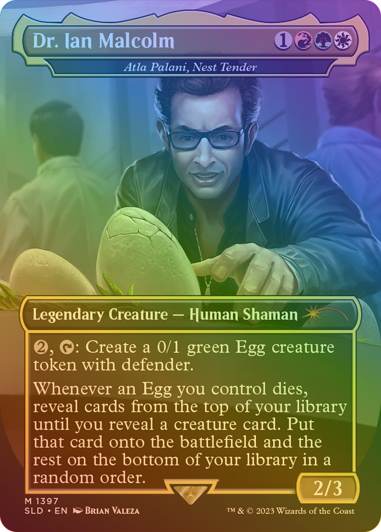 Image of Dr. Ian Malcolm - Atla Palani, Nest Tender (Rainbow Foil) (SLD-1397) - Secret Lair Drop / Dr. Ian Malcolm (Borderless) Foil