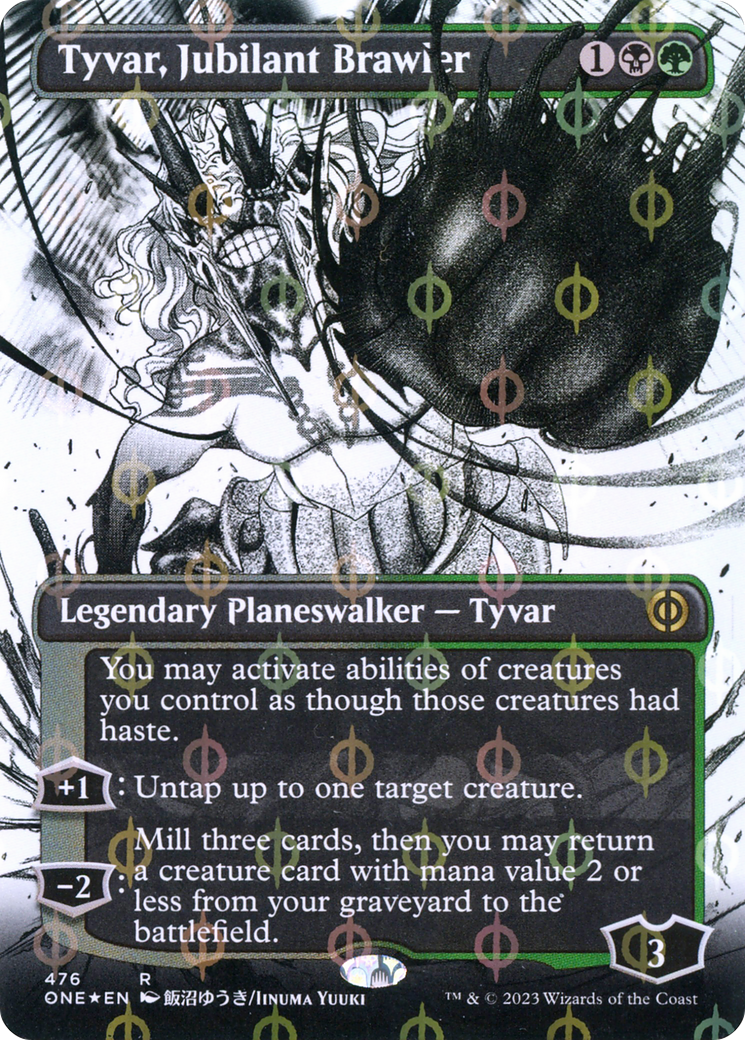Image of Tyvar, Jubilant Brawler (Borderless) (Step-and-Compleat Foil) (ONE-476) - Phyrexia: All Will Be One: (Showcase) (Borderless) Foil