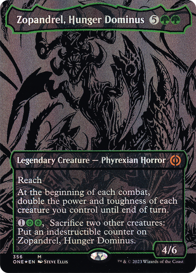 Image of Zopandrel, Hunger Dominus (Oil Slick Raised Foil) (ONE-356) - Phyrexia: All Will Be One (Borderless) Foil