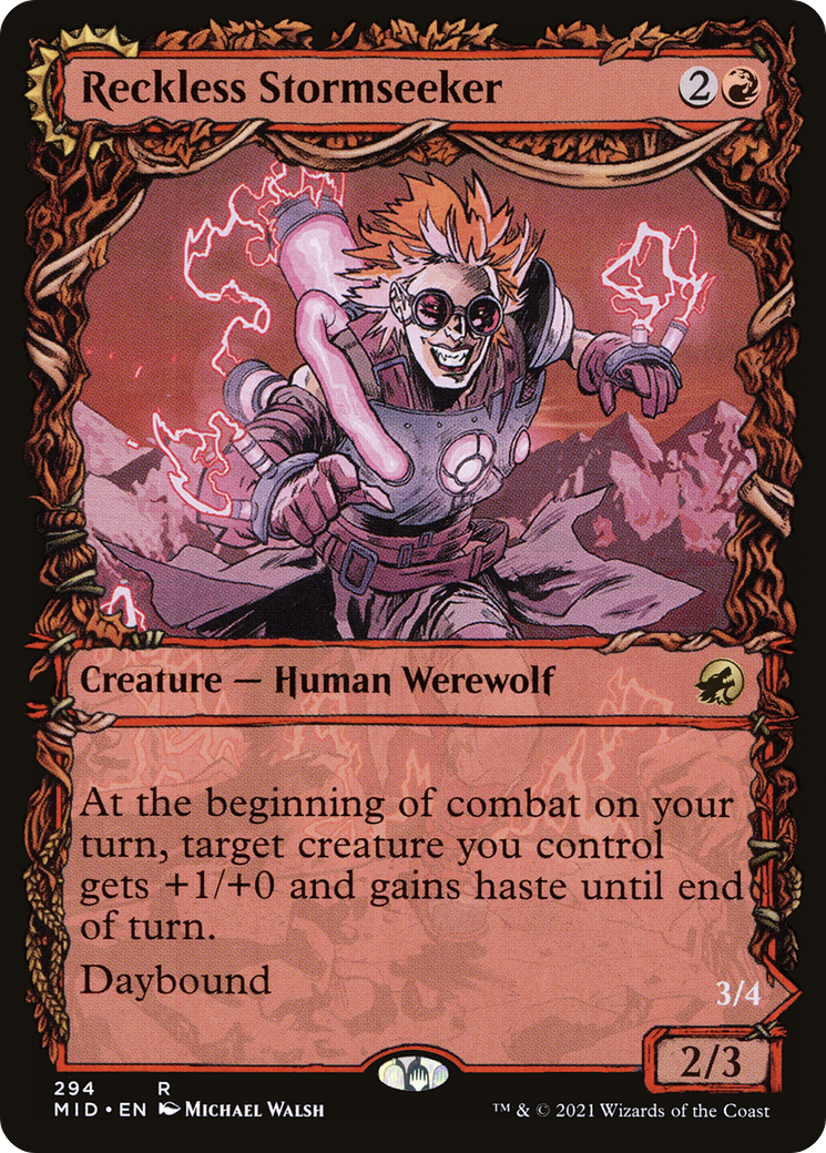 Image of Reckless Stormseeker (Showcase) (MID-294) - Innistrad: Midnight Hunt: (Showcase, Double Faced Transform) Foil