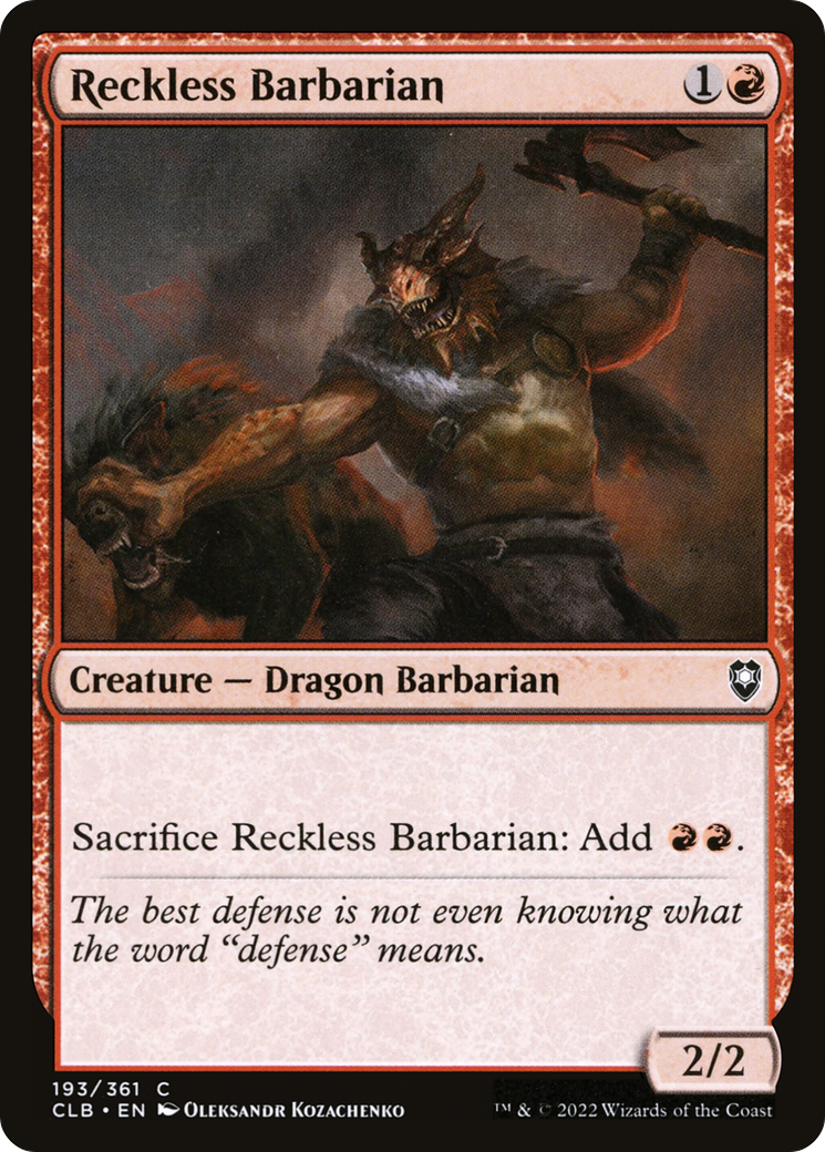 Image of Reckless Barbarian (CLB-193) - Commander Legends: Battle for Baldur's Gate Foil