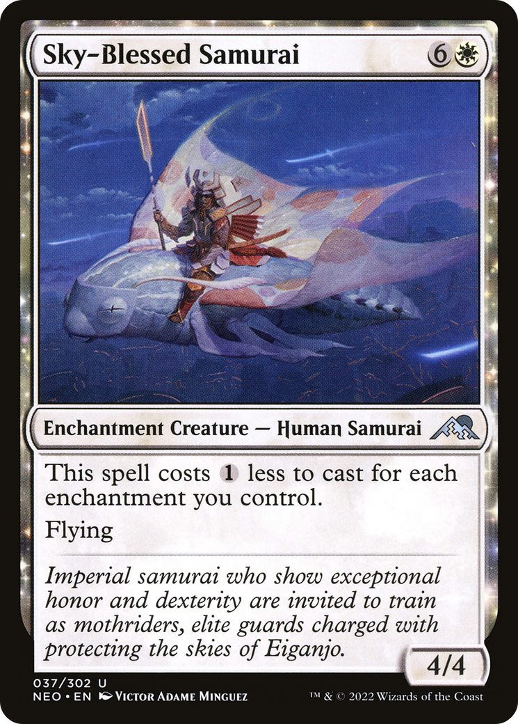 Image of Sky-Blessed Samurai (NEO-037) - Kamigawa: Neon Dynasty: (enchantment) Foil