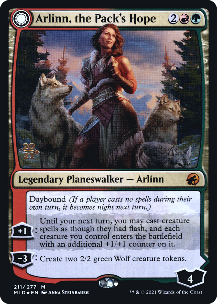 Image of Arlinn, the Pack's Hope (PRE-211) - Innistrad: Midnight Hunt Promos: (Double Faced Transform) Foil