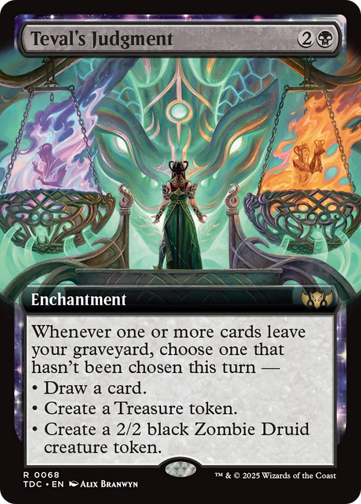 Image of Teval's Judgment (Extended Art) (TDC-068) - Commander: Tarkir: Dragonstorm: (enchantment, Extended Art)