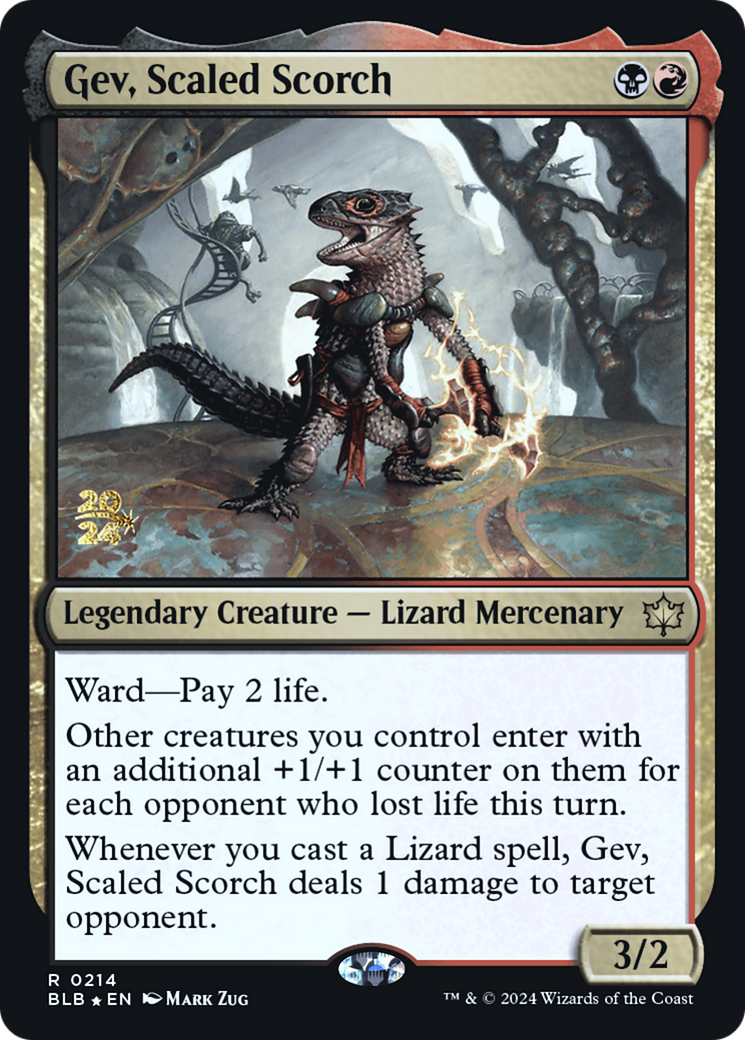 Image of Gev, Scaled Scorch (PRE-214) - Bloomburrow Promos Foil